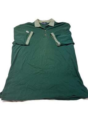 Vintage Bill Blass Premium Green Cotton Polo Shirt with Houndstooth Patterned Co